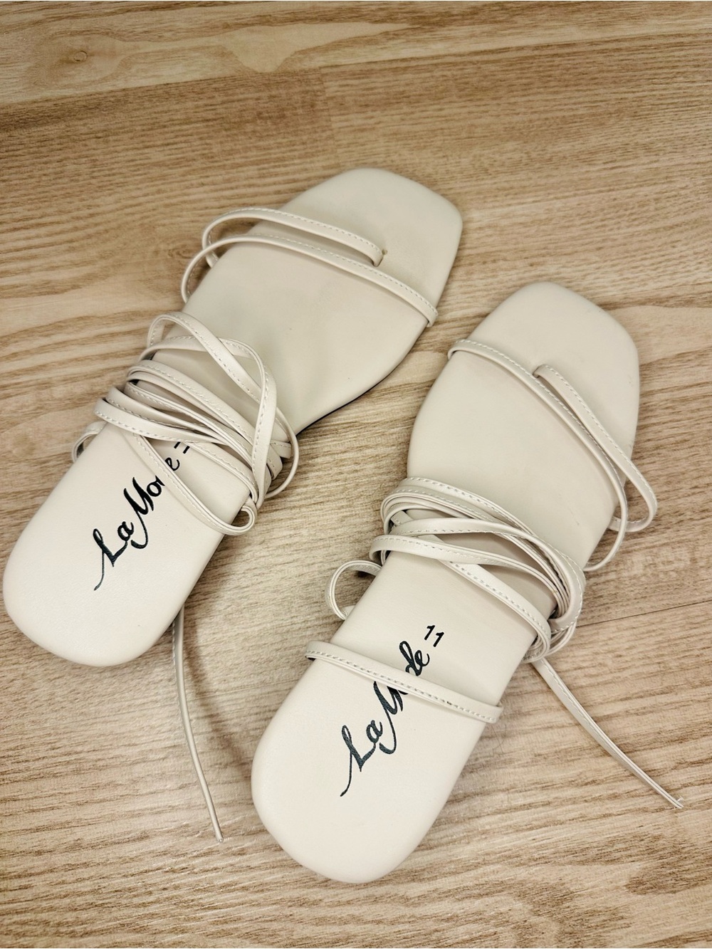 Women's Cream Strappy Square-Toe Sandals
